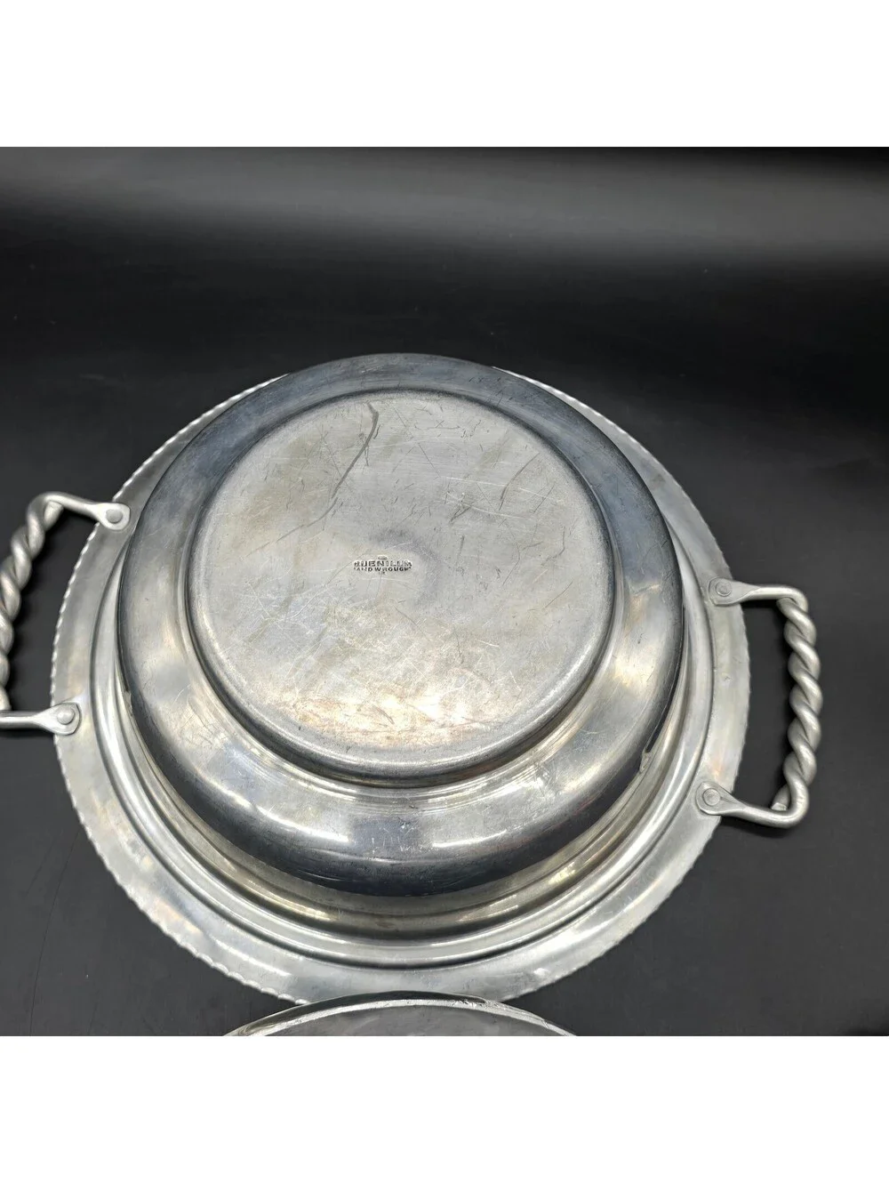 Mid Century Buenilum Hand Wrought Aluminum Covered Serving Dish Pyrex Insert